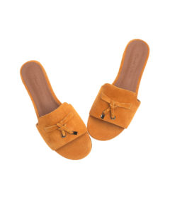 AnnaKastle Womens Metal Charms Suede Leather Slide Sandals Orange