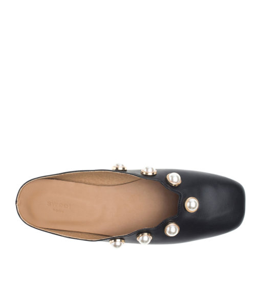AnnaKastle Womens Faux Pearl Scalloped Flat Mules Black