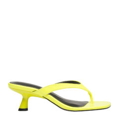 AnnaKastle Womens Shiny Patent Kitten Heeled Thong Sandals Yellow
