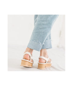 AnnaKastle Womens Ivory Ankle Strap Cork Platform Sandals