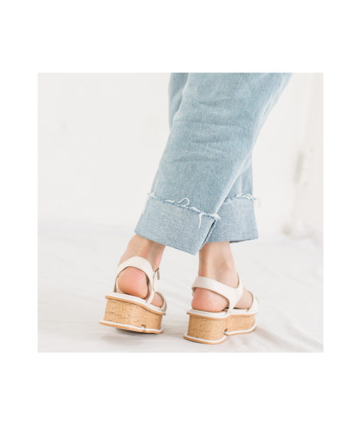 AnnaKastle Womens Ivory Ankle Strap Cork Platform Sandals