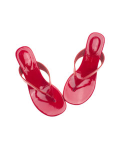 AnnaKastle Womens Glossy Patent Kitten Heel Thong Mule Sandals PatentRed