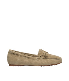 AnnaKastle Womens Vegan Suede Shearling Moccasin Boat Shoes Beige