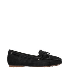 AnnaKastle Womens Vegan Suede Shearling Moccasin Boat Shoes Black
