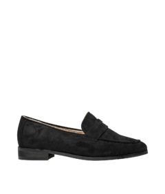 AnnaKastle Womens Vegan Suede Shearling Penny Loafers Black