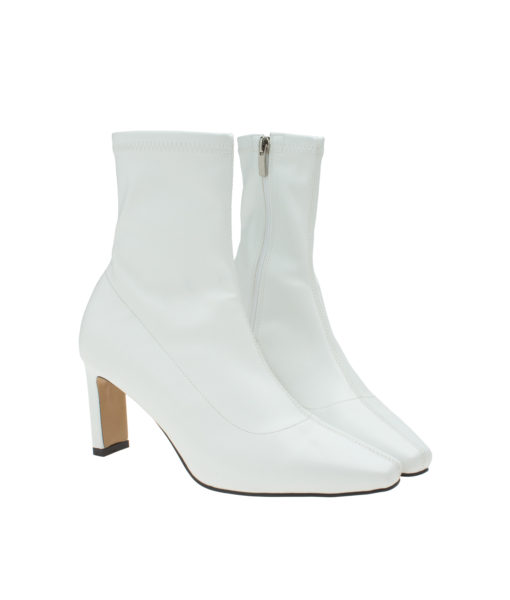 AnnaKastle Womens Stretch Shaft Square Heel Booties White