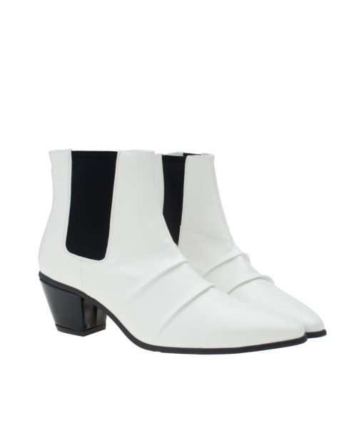 AnnaKastle Womens Pleated Pointy Toe Chelsea Boots White