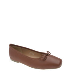 AnnaKastle Womens Bow Front Snub Toe Comfort Ballet Flats Brown