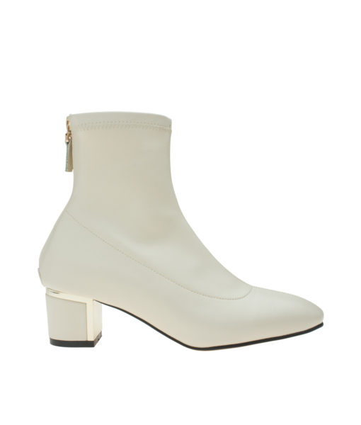 AnnaKastle Womens Stretch Shaft Metallic Accent Heel Ankle Boots Ivory
