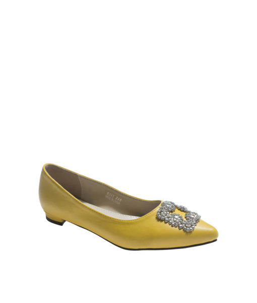 AnnaKastle Womens Faux Crystal Embellished Ballet Flats Citrine