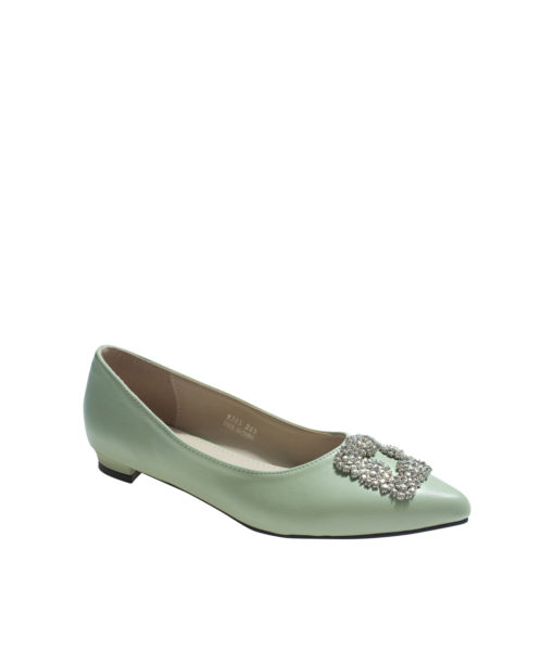 AnnaKastle Womens Faux Crystal Embellished Ballet Flats Mint
