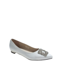 AnnaKastle Womens Faux Crystal Embellished Ballet Flats White