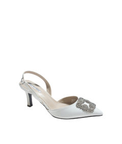 AnnaKastle Womens Faux Crystal Embellished Slingback Pumps White