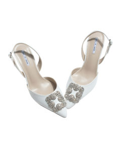 AnnaKastle Womens Faux Crystal Embellished Slingback Pumps White
