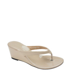 AnnaKastle Womens Glossy Patent Wedge Thong Sandals Beige