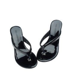 AnnaKastle Womens Glossy Patent Wedge Thong Sandals Black