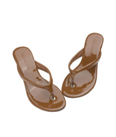 AnnaKastle Womens Glossy Patent Wedge Thong Sandals Brown