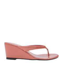 AnnaKastle Womens Glossy Patent Wedge Thong Sandals Dark Peach