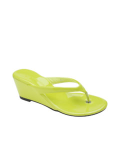 AnnaKastle Womens Glossy Patent Wedge Thong Sandals Lemon Lime