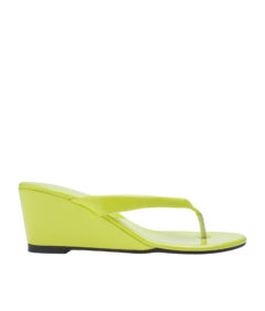 AnnaKastle Womens Glossy Patent Wedge Thong Sandals Lemon Lime