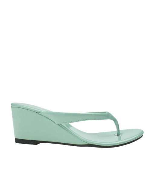 AnnaKastle Womens Glossy Patent Wedge Thong Sandals Mint