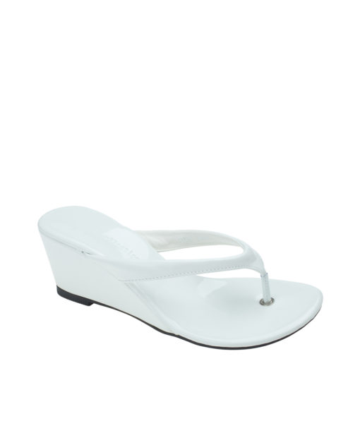 AnnaKastle Womens Glossy Patent Wedge Thong Sandals White