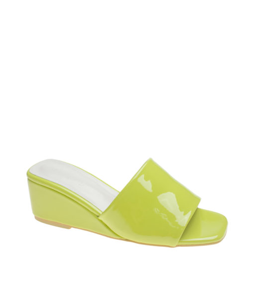 AnnaKastle Womens Simple Patent Wedge Slides Lime