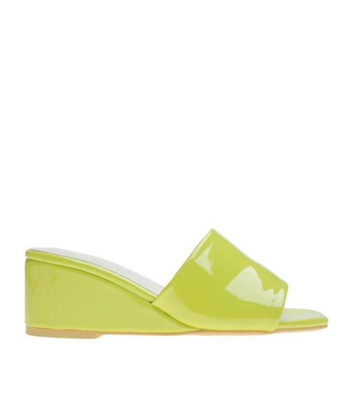 AnnaKastle Womens Simple Patent Wedge Slides Lime