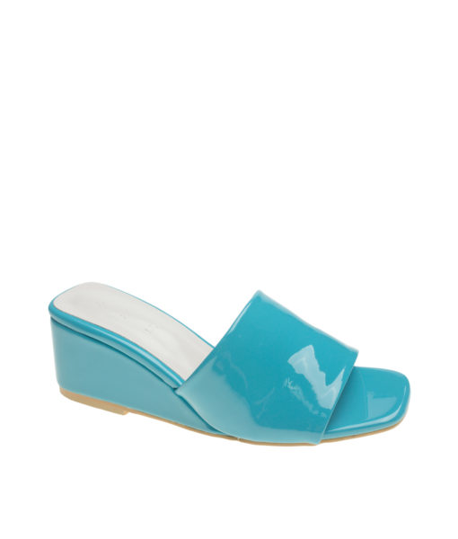AnnaKastle Womens Simple Patent Wedge Slides Pacific Blue