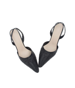AnnaKastle Womens Pointed Toe Woven Slingback Heel Pumps Black