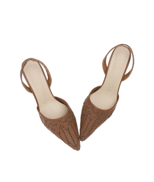 AnnaKastle Womens Pointed Toe Woven Slingback Heel Pumps Brown