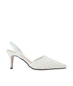 AnnaKastle Womens Pointed Toe Woven Slingback Heel Pumps White