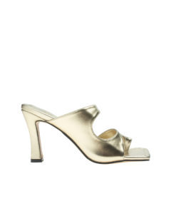 AnnaKastle Womens Single Toe Strap Metallic Mule Sandals Gold