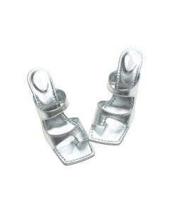 AnnaKastle Womens Single Toe Strap Metallic Mule Sandals Silver