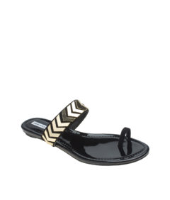 AnnaKastle Womens Embellished Black Patent Toe Ring Sandals