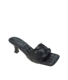 AnnaKastle Womens Kitten Heel Woven Slide Sandals Black