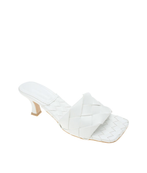 AnnaKastle Womens Kitten Heel Woven Slide Sandals White