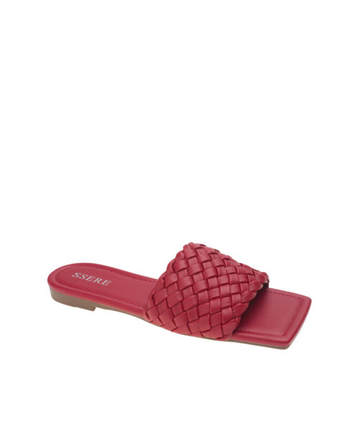 AnnaKastle Womens Woven Slide Flat Sandals Red