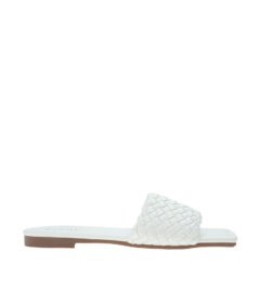 AnnaKastle Womens Woven Slide Flat Sandals White
