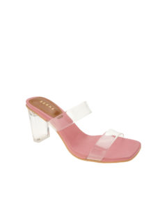 AnnaKastle Womens Clear Double Strap Heel Mules Pink