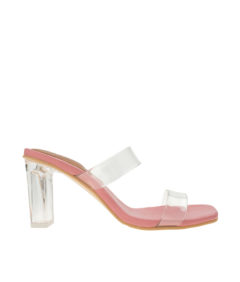 AnnaKastle Womens Clear Double Strap Heel Mules Pink