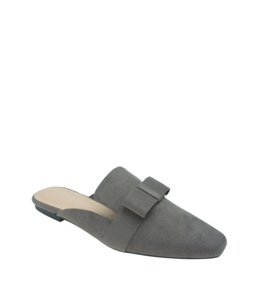 AnnaKastle Womens Vegan Suede Bow Embellished Flat Mules Gray