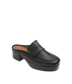 AnnaKastle Womens Chunky Platform Loafer Heel Mules Black