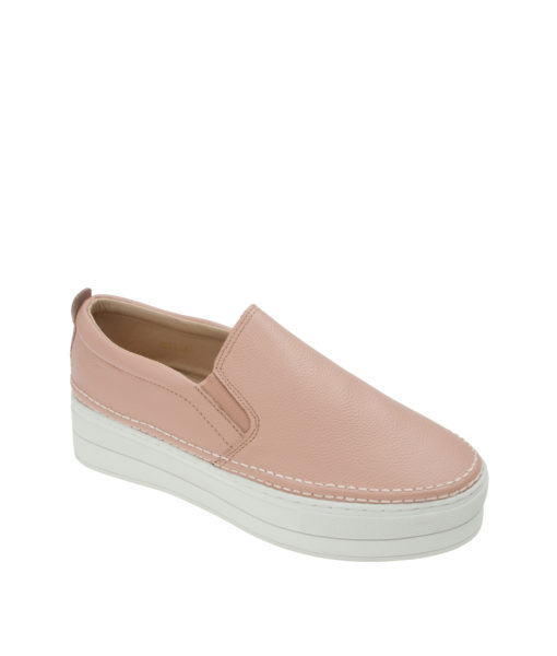 AnnaKastle Womens Solid Leather Platform Slip-On Sneakers Pink