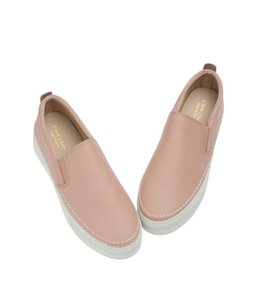 AnnaKastle Womens Solid Leather Platform Slip-On Sneakers Pink