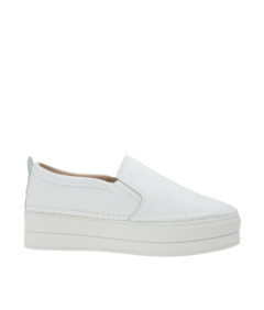 AnnaKastle Womens Solid Leather Platform Slip-On Sneakers White