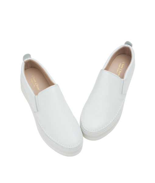 AnnaKastle Womens Solid Leather Platform Slip-On Sneakers White