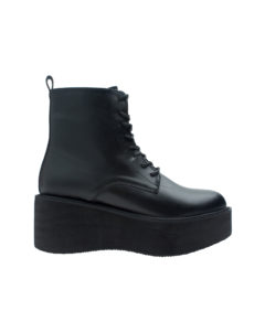 AnnaKastle Womens Lace-Up Platform Ankle Boots Black