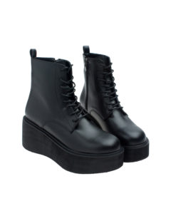 AnnaKastle Womens Lace-Up Platform Ankle Boots Black