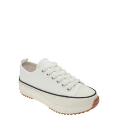 AnnaKastle Womens Piping Canvas Platform Low Top Sneakers White